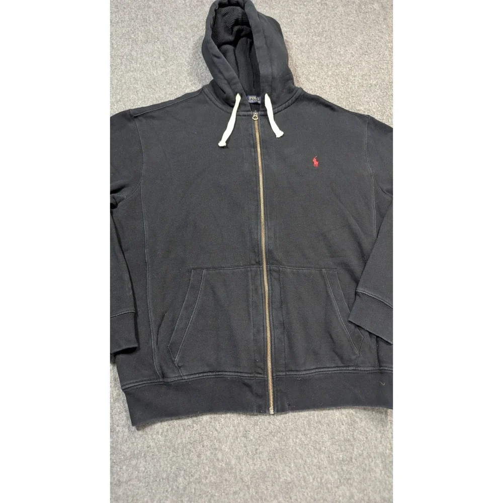 Polo Ralph Lauren Hoodie Men's Black 2XLT Tall Full Zip Sweatshirt Red Pony Logo